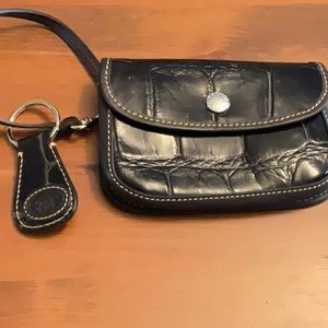 AUTHENTIC Croco-embossed Brown LEATHER D&B Wristlet & Key fob